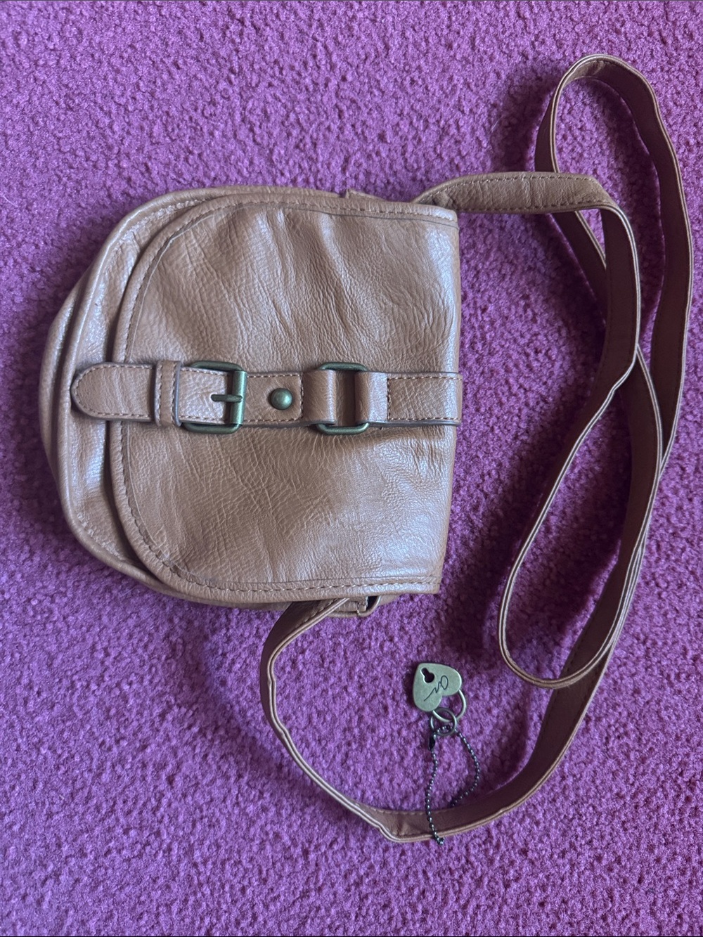 American Rag Tan Leather Crossbody Bag with Buckle Accent